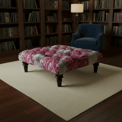 Elegant Buttoned Lounge Square Ottoman Abstract Aesthetic - ISTOOLS