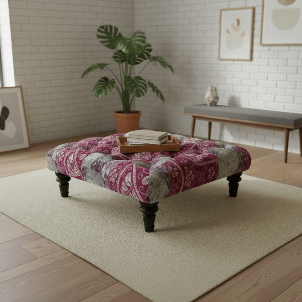 Elegant Buttoned Lounge Square Ottoman Abstract Aesthetic - ISTOOLS