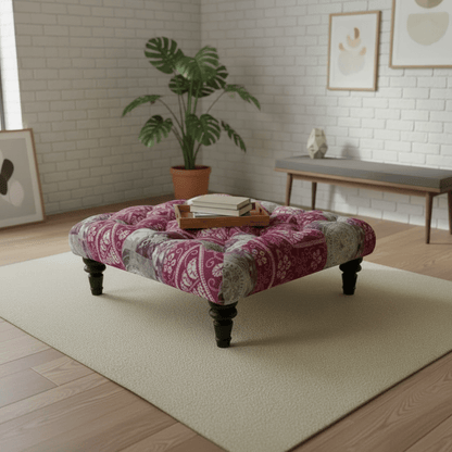 Elegant Buttoned Lounge Square Ottoman Abstract Aesthetic - ISTOOLS