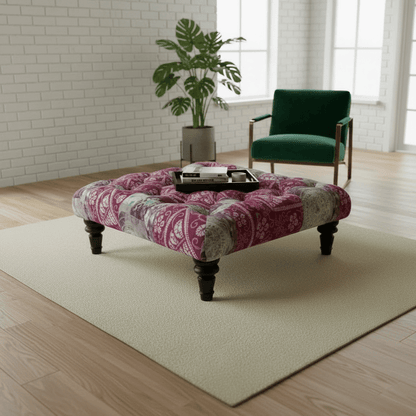 Elegant Buttoned Lounge Square Ottoman Abstract Aesthetic - ISTOOLS