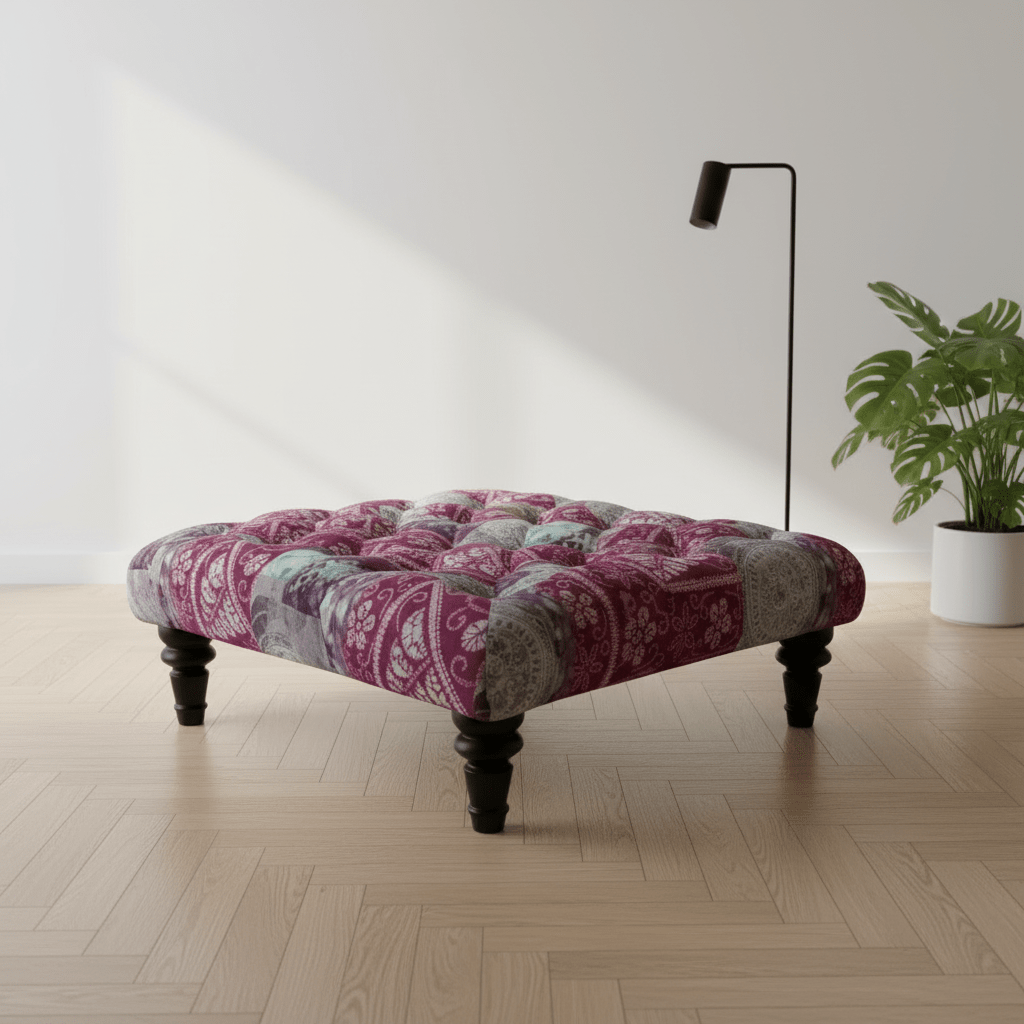 Elegant Buttoned Lounge Square Ottoman Abstract Aesthetic - ISTOOLS