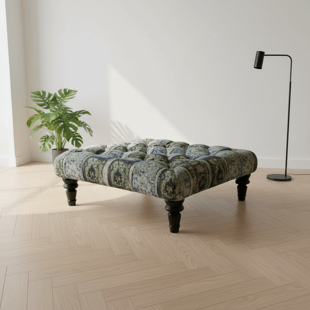 Elegant Designer Pattern Buttoned Square Footstool Lounge Table - ISTOOLS