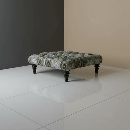 Elegant Designer Pattern Buttoned Square Footstool Lounge Table - ISTOOLS