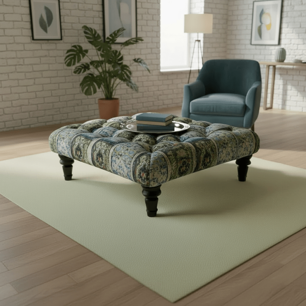 Elegant Designer Pattern Buttoned Square Footstool Lounge Table - ISTOOLS