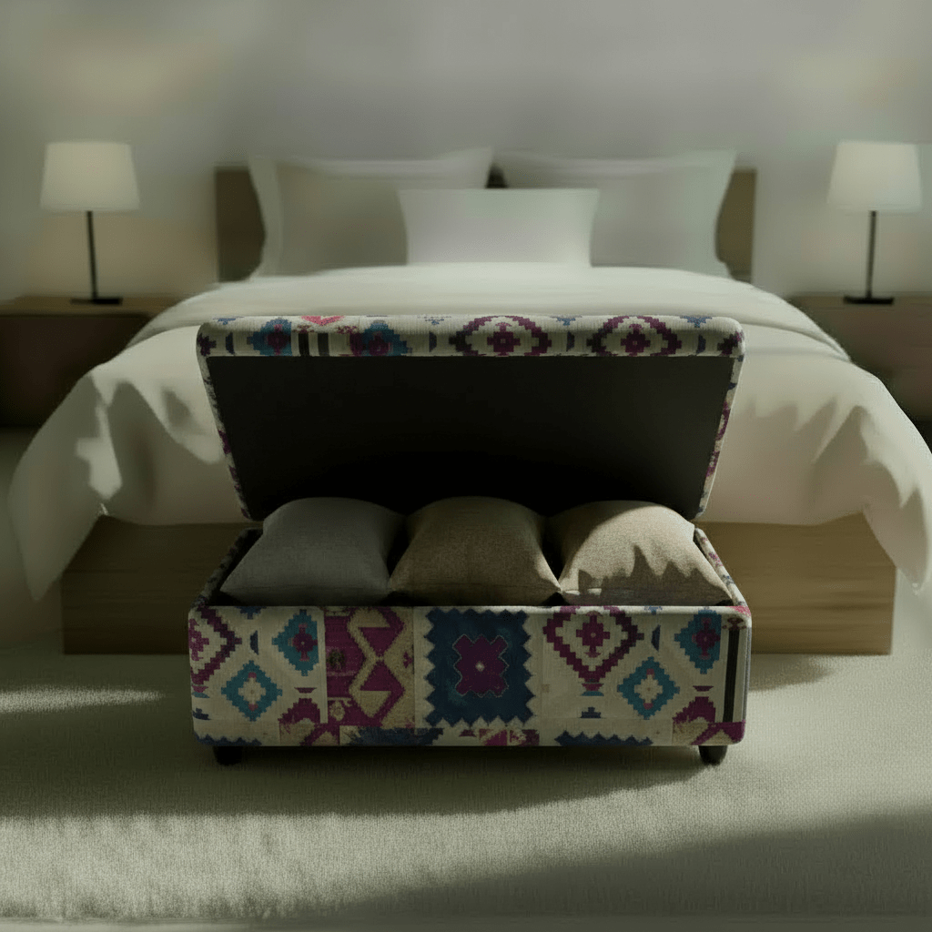 Elegant Multi - Toned End of Bed Seat Smooth Lid Design - ISTOOLS