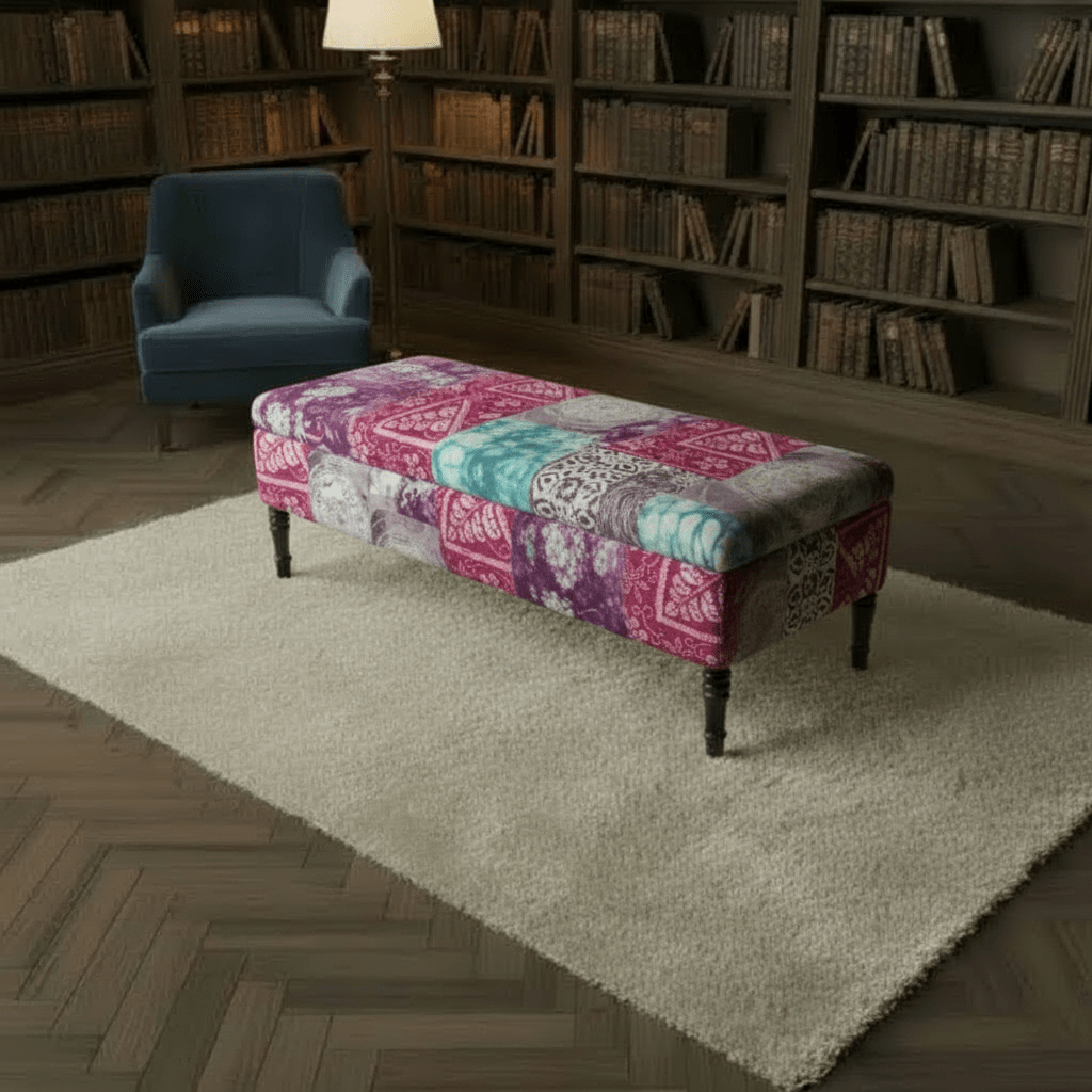 Elegant Multi - Toned Rectangular Coffee Table Pouffe Hand - Finished - ISTOOLS