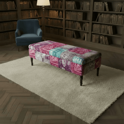 Elegant Multi - Toned Rectangular Coffee Table Pouffe Hand - Finished - ISTOOLS