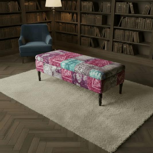 Elegant Multi - Toned Rectangular Coffee Table Pouffe Hand - Finished - ISTOOLS