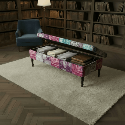 Elegant Multi - Toned Rectangular Coffee Table Pouffe Hand - Finished - ISTOOLS
