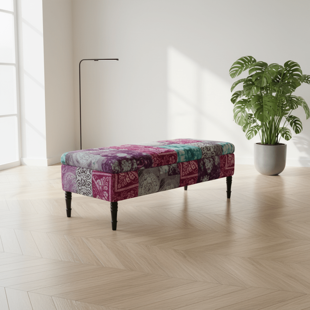 Elegant Multi - Toned Rectangular Coffee Table Pouffe Hand - Finished - ISTOOLS
