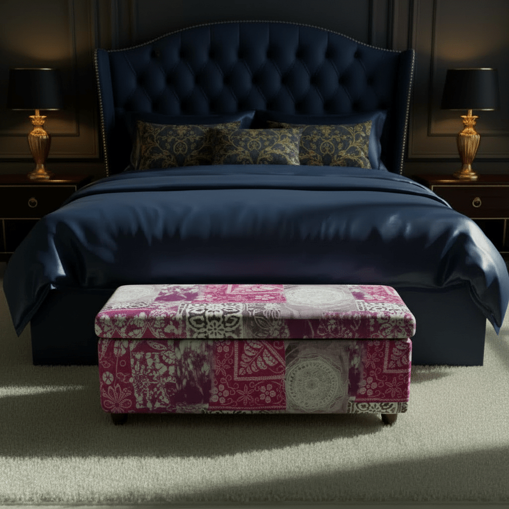 Elegant Patterned End of Bed Footstool UK Craftsmanship - ISTOOLS