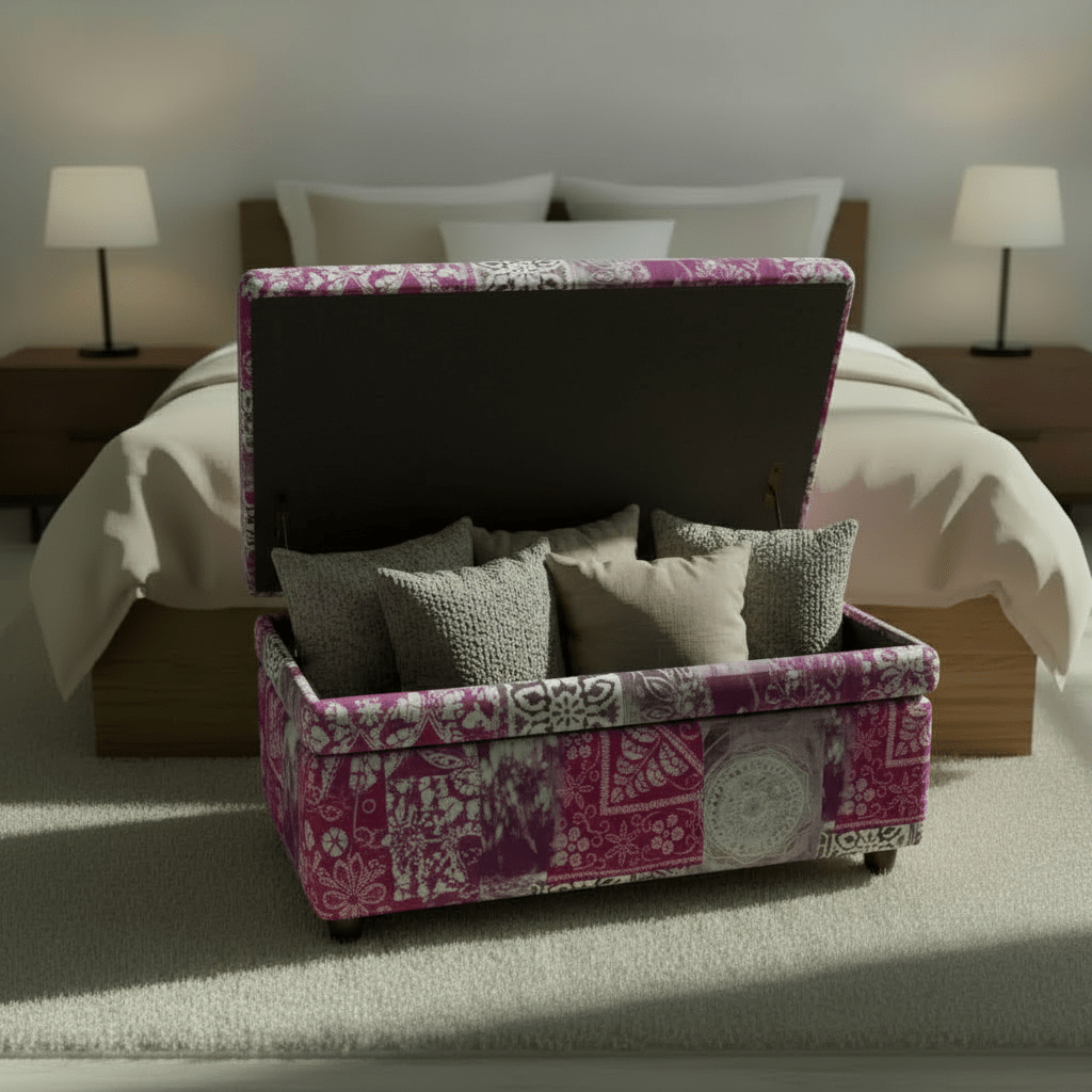 Elegant Patterned End of Bed Footstool UK Craftsmanship - ISTOOLS