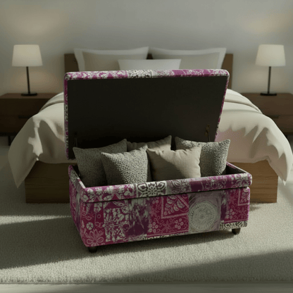 Elegant Patterned End of Bed Footstool UK Craftsmanship - ISTOOLS