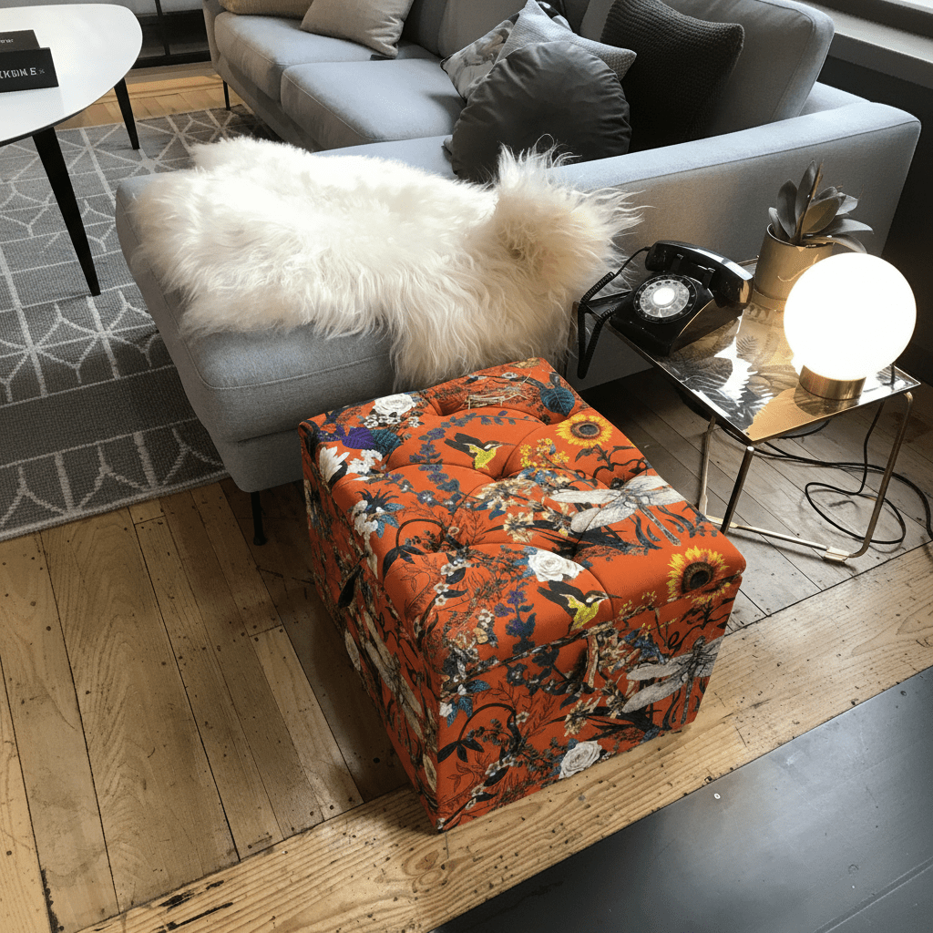 Elegant Small Square Floor Footstool Deep Button Detail bec - ISTOOLS