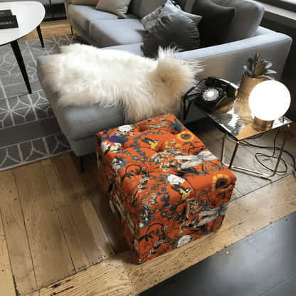 Elegant Small Square Floor Footstool Deep Button Detail bec - ISTOOLS