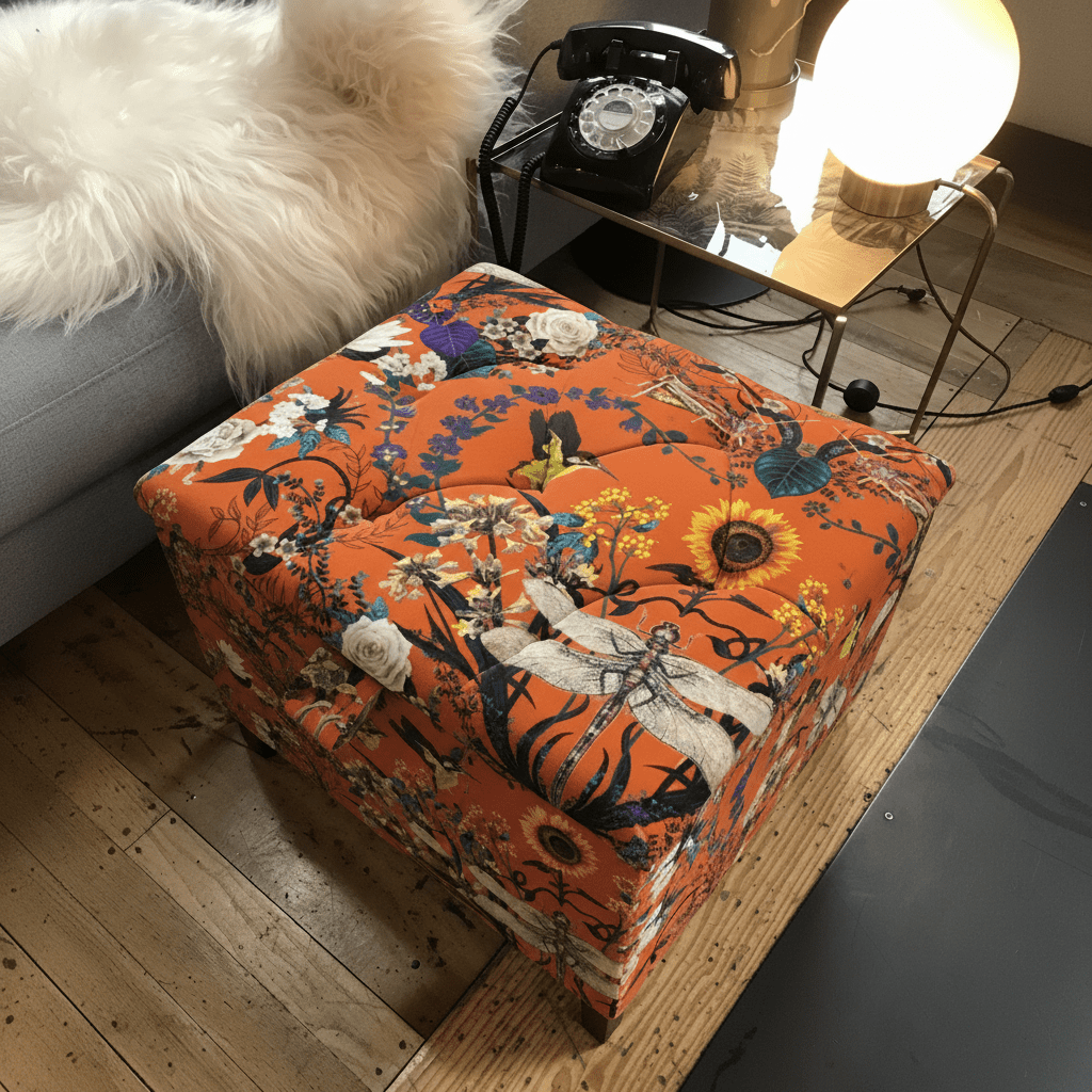 Elegant Small Square Floor Footstool Deep Button Detail bec - ISTOOLS