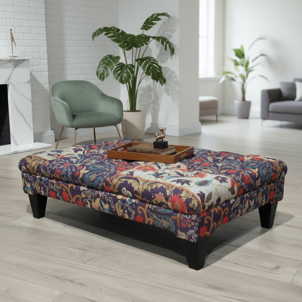 Elegant Tufted Centrepiece Footstool Vibrant UK Craftsmanship - ISTOOLS