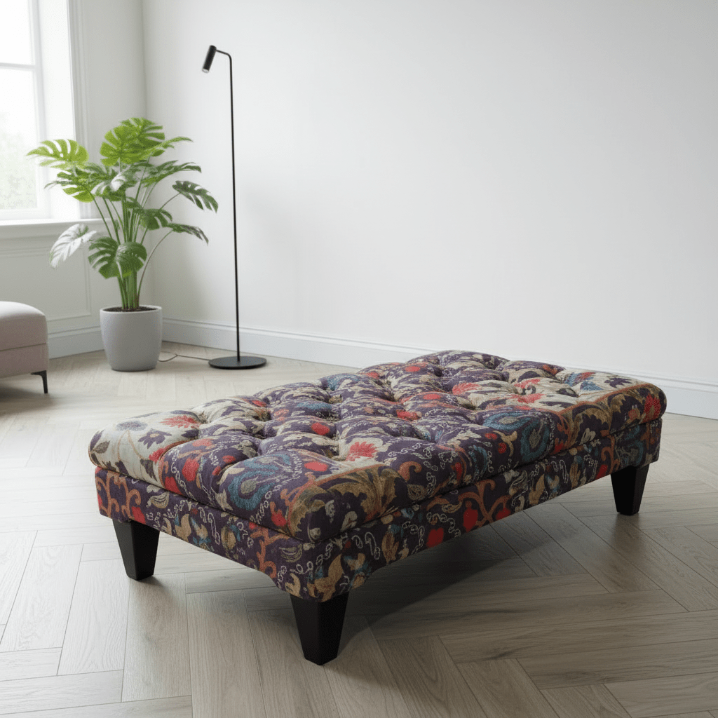 Elegant Tufted Centrepiece Footstool Vibrant UK Craftsmanship - ISTOOLS