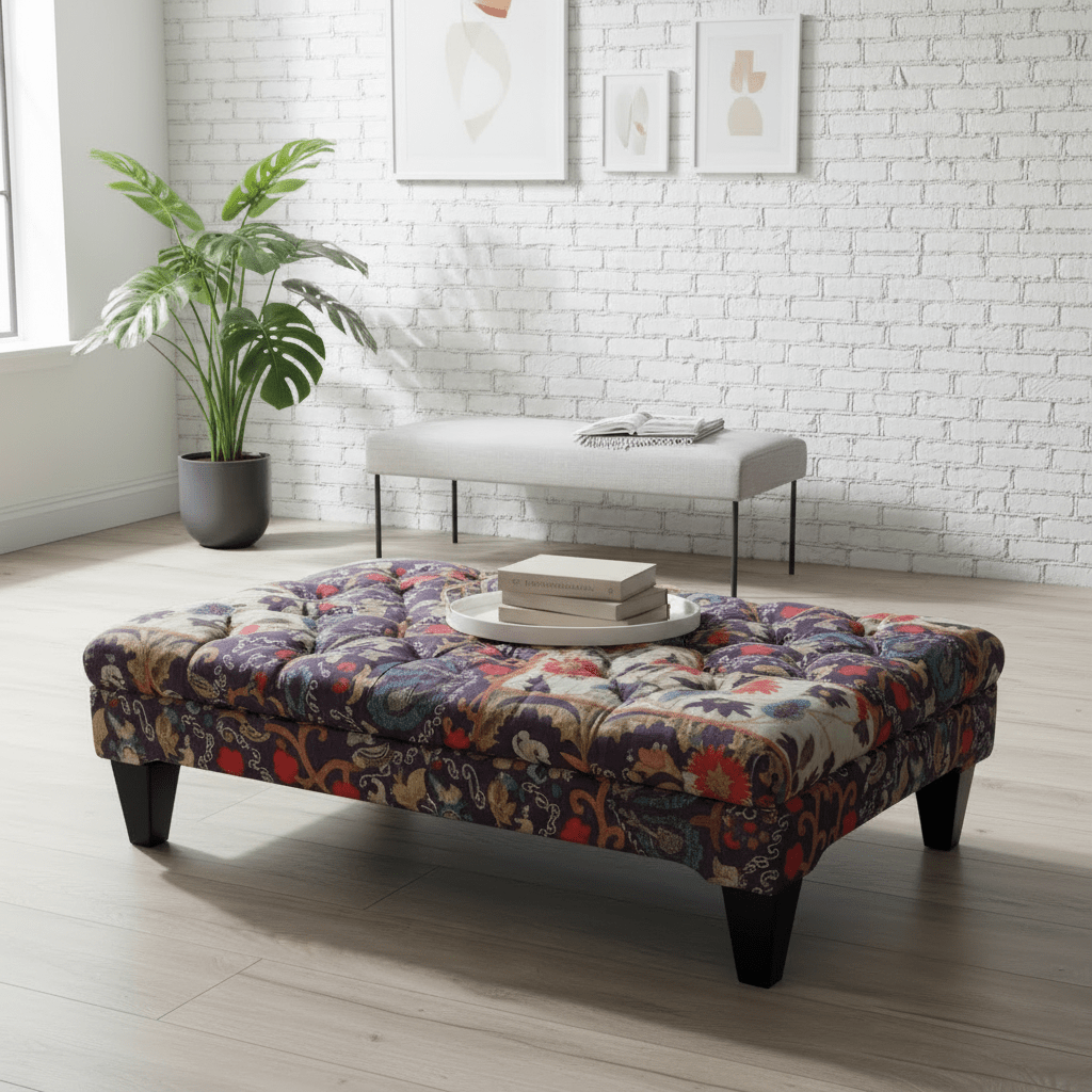 Elegant Tufted Centrepiece Footstool Vibrant UK Craftsmanship - ISTOOLS