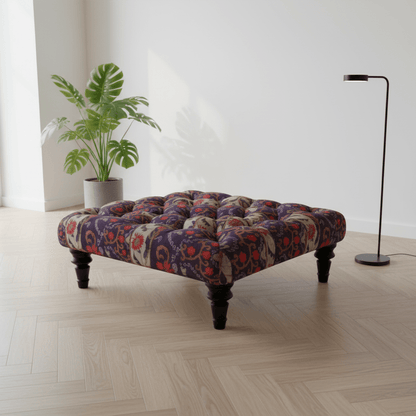 Elegant Tufted Square Centrepiece Footstool Vibrant UK Craftsmanship - ISTOOLS