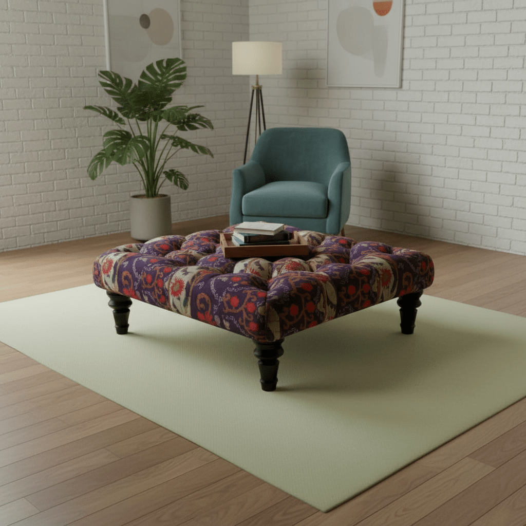 Elegant Tufted Square Centrepiece Footstool Vibrant UK Craftsmanship - ISTOOLS