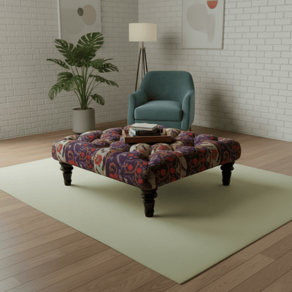 Elegant Tufted Square Centrepiece Footstool Vibrant UK Craftsmanship - ISTOOLS
