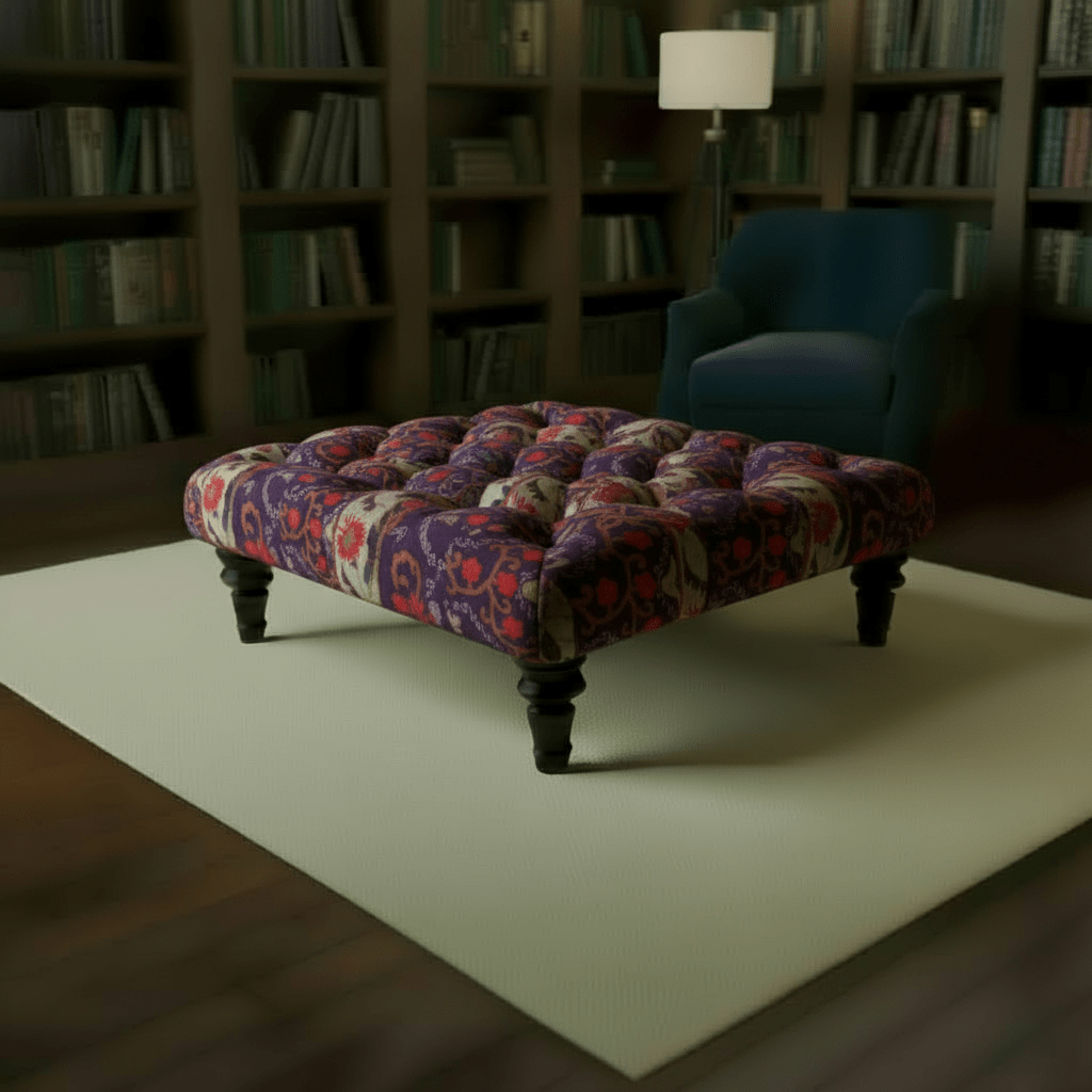 Elegant Tufted Square Centrepiece Footstool Vibrant UK Craftsmanship - ISTOOLS