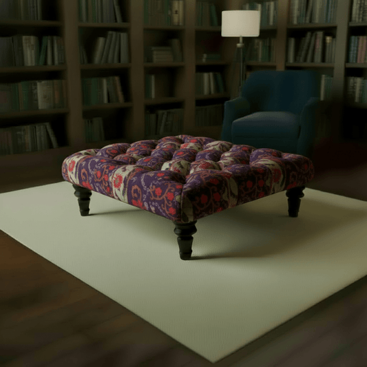 Elegant Tufted Square Centrepiece Footstool Vibrant UK Craftsmanship - ISTOOLS
