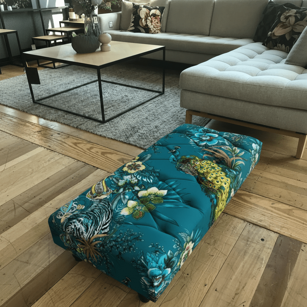 Elegant UK Made Low Floor Footstool Deep Buttoned non - storage bec - ISTOOLS