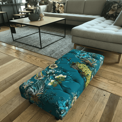Elegant UK Made Low Floor Footstool Deep Buttoned non - storage bec - ISTOOLS