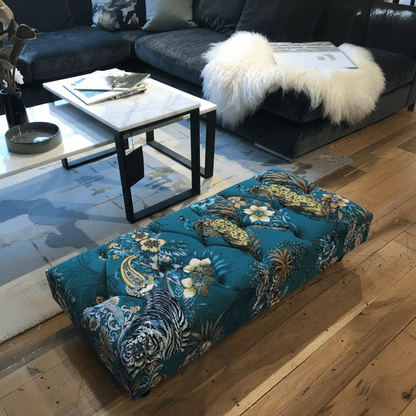 Elegant UK Made Low Floor Footstool Deep Buttoned non - storage bec - ISTOOLS