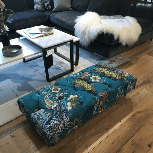 Elegant UK Made Low Floor Footstool Deep Buttoned non - storage bec - ISTOOLS