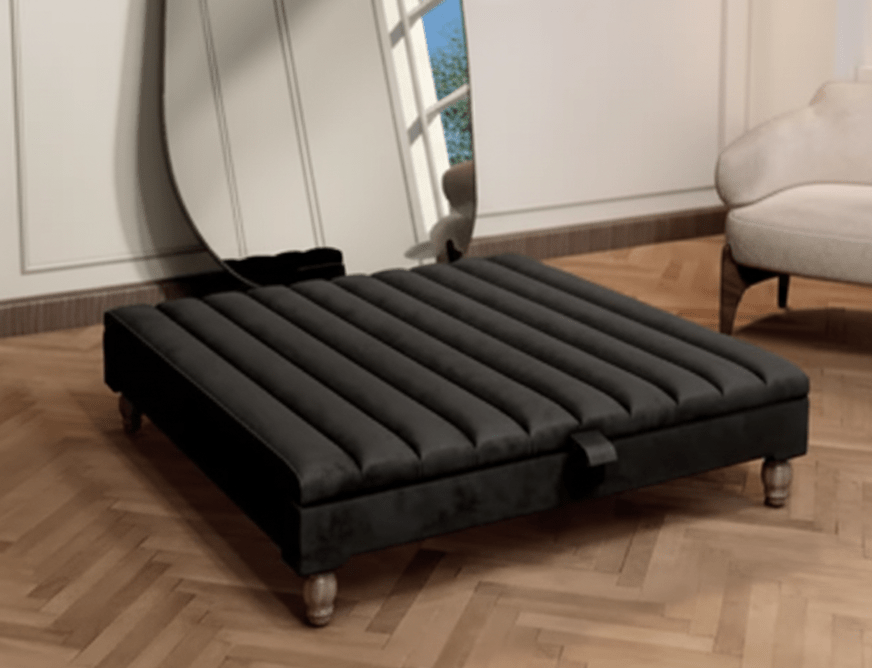 Black fabric square coffee table with wooden legs – UK home décor - ISTOOLS