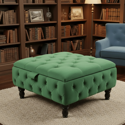Duck Egg Blue Velvet Chesterfield Ottoman Storage Coffee Table – Stylish Multifunctional Furniture