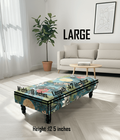 Floral Printed Footstool Luxurious Fabric Bench - ISTOOLS
