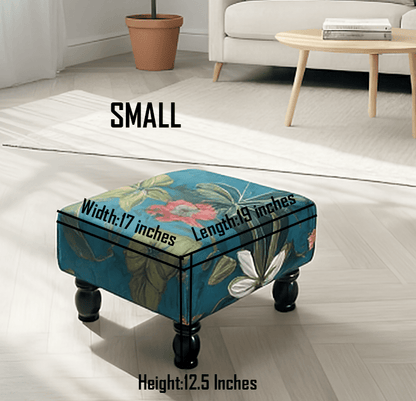 Floral Printed Footstool Luxurious Fabric Bench - ISTOOLS