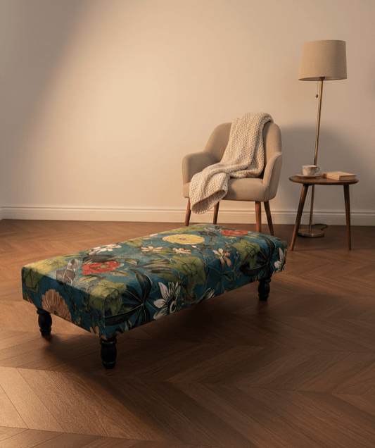 Floral Printed Footstool Luxurious Fabric Bench - ISTOOLS