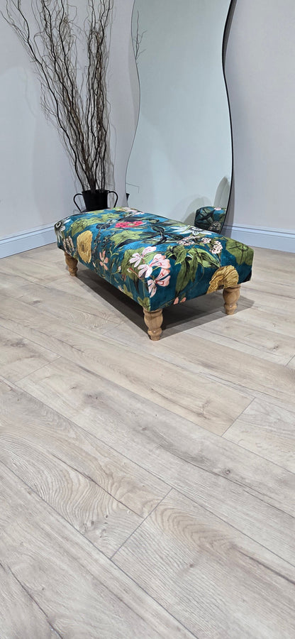 Floral Printed Footstool Luxurious Fabric Bench - ISTOOLS