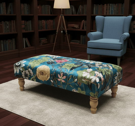 Floral Printed Footstool Luxurious Fabric Bench - ISTOOLS