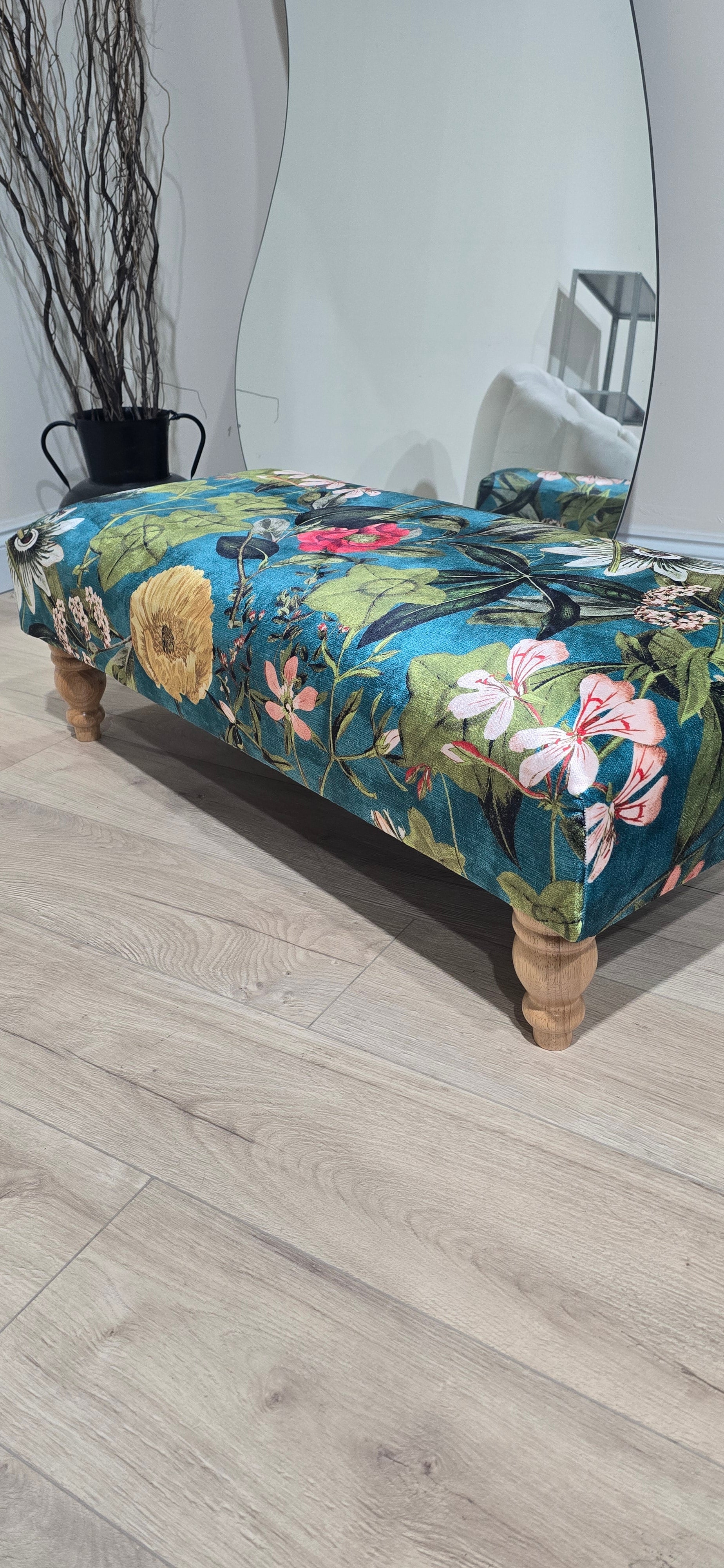Floral Printed Footstool Luxurious Fabric Bench - ISTOOLS