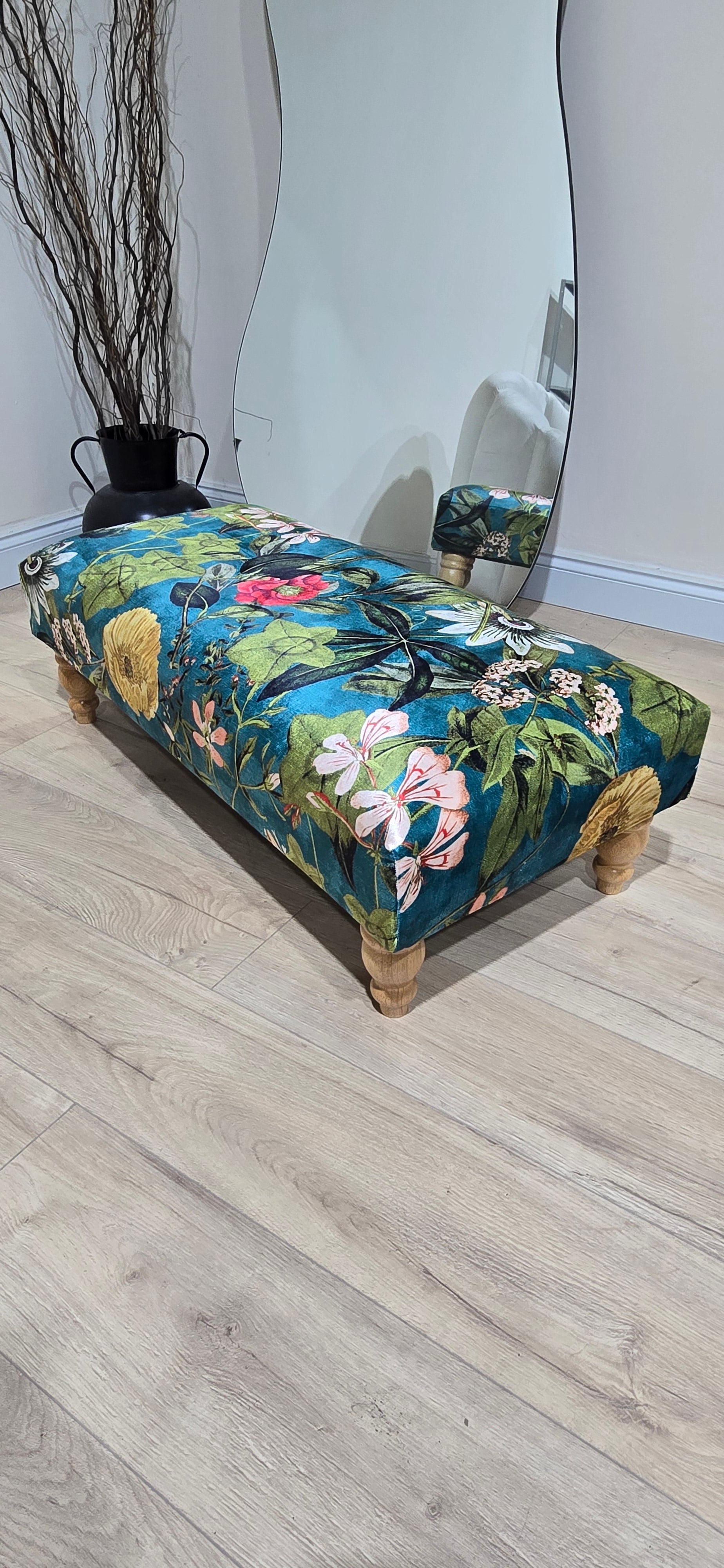 Floral Printed Footstool Luxurious Fabric Bench - ISTOOLS