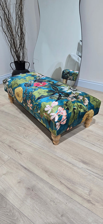 Floral Printed Footstool Luxurious Fabric Bench - ISTOOLS