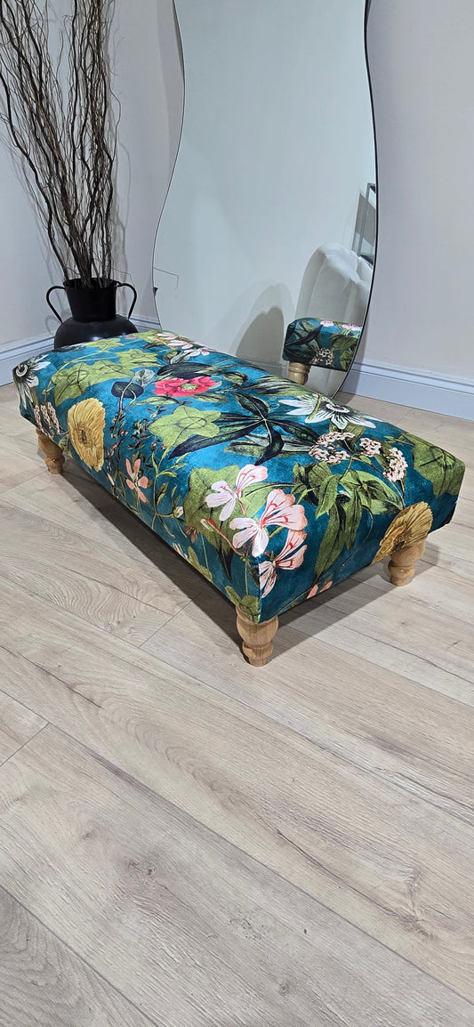 Floral Printed Footstool Luxurious Fabric Bench - ISTOOLS