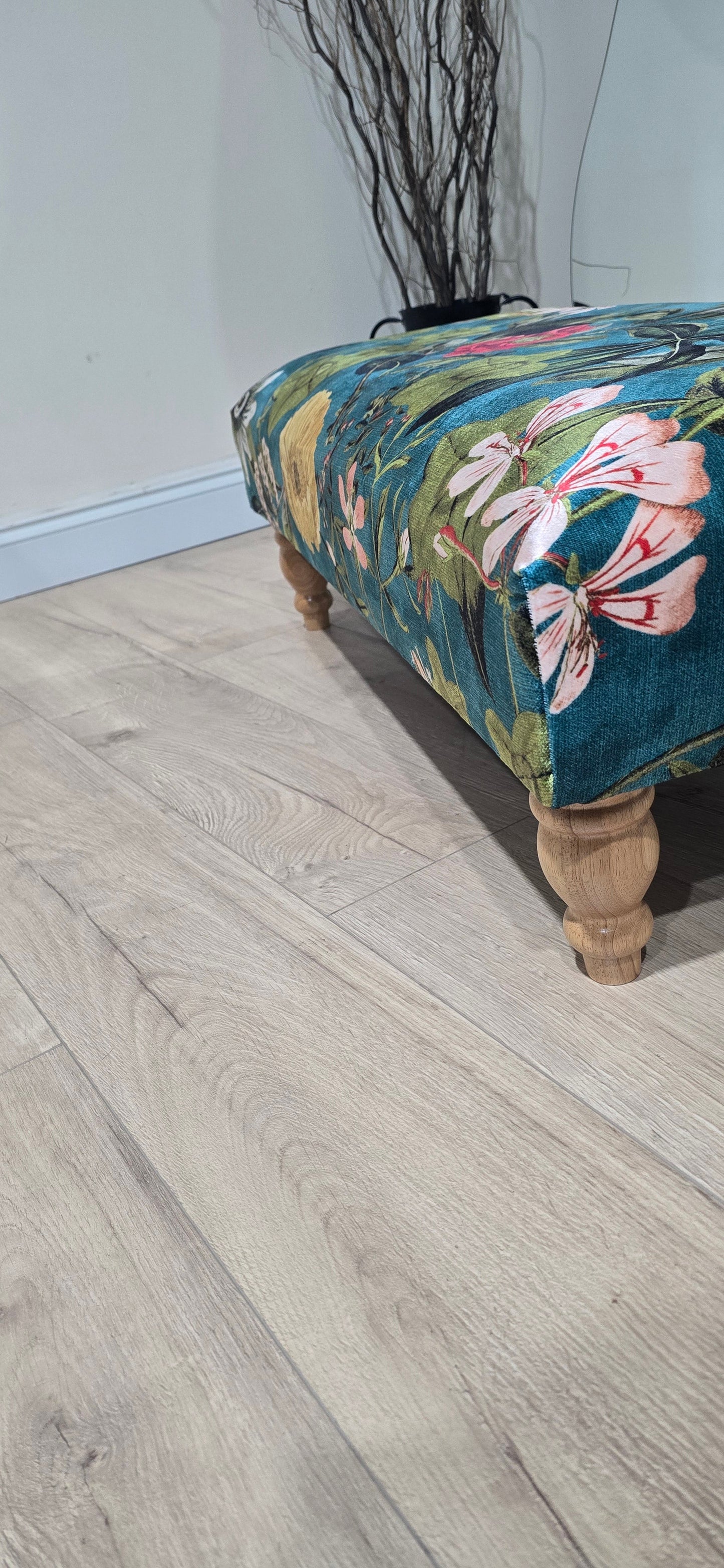 Floral Printed Footstool Luxurious Fabric Bench - ISTOOLS