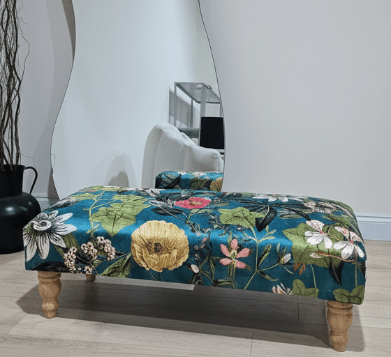 Floral Printed Footstool Luxurious Fabric Bench - ISTOOLS