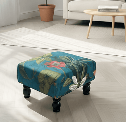 Floral Printed Footstool Luxurious Fabric Bench - ISTOOLS