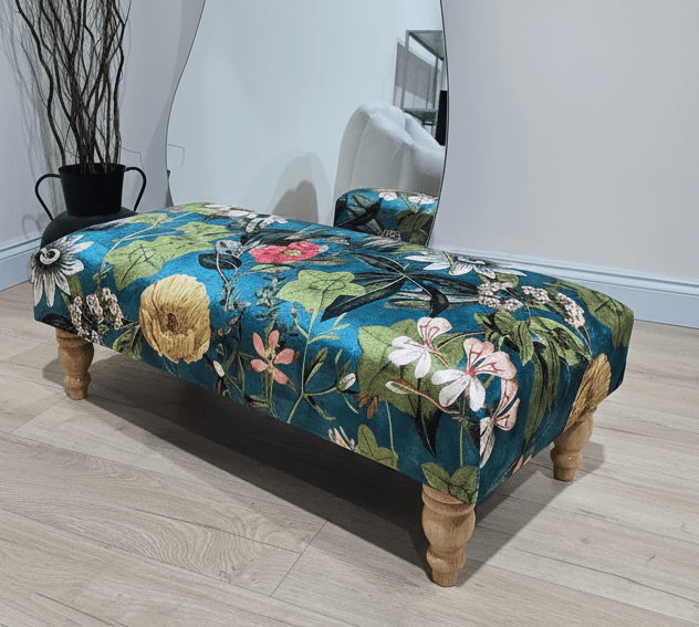 Floral Printed Footstool Luxurious Fabric Bench - ISTOOLS