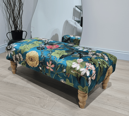 Floral Printed Footstool Luxurious Fabric Bench - ISTOOLS