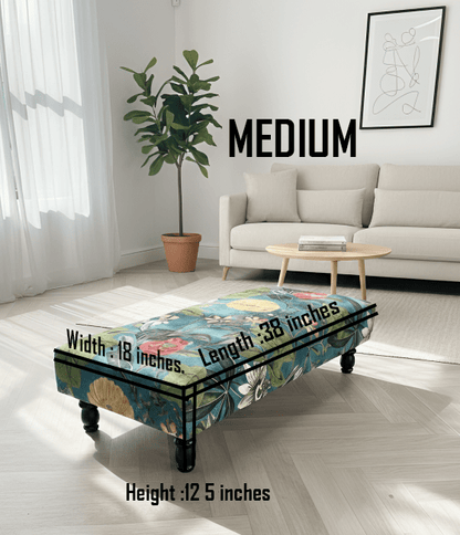 Floral Printed Footstool Luxurious Fabric Bench - ISTOOLS