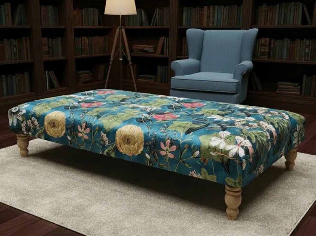 Floral Printed Footstool UK – Luxurious Fabric Bench & Multi - Purpose Ottoman (Non - Storage) - ISTOOLS